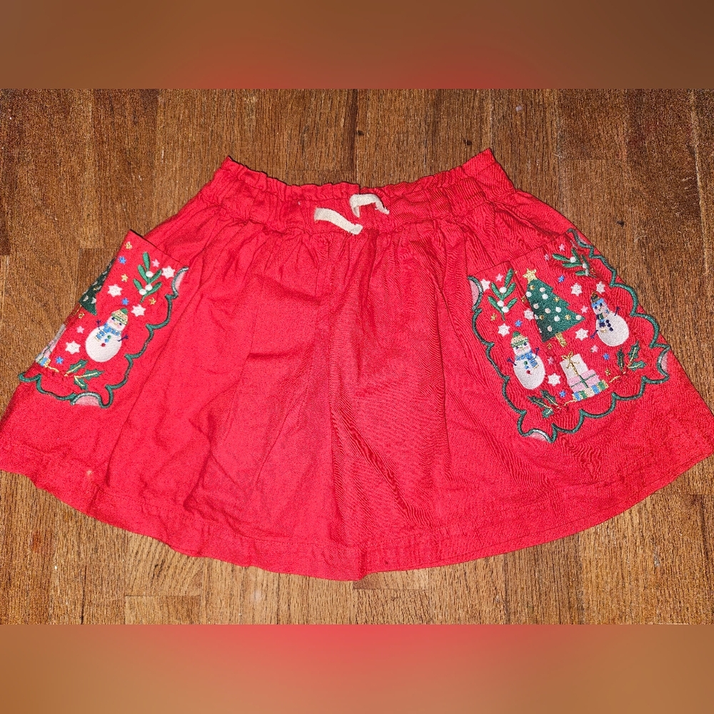 Mini Boden Festive Red Skirt with Snowman Design, Size 5-6Y
